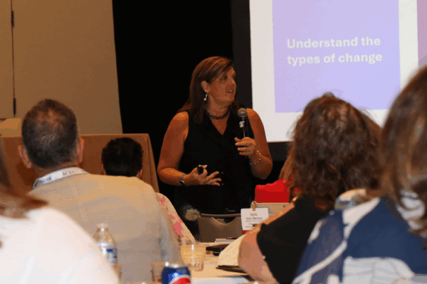 Melissa Wilcox, Director of Human Resources at KCI, leads a change management workshop at the Women’s Leadership Forum.