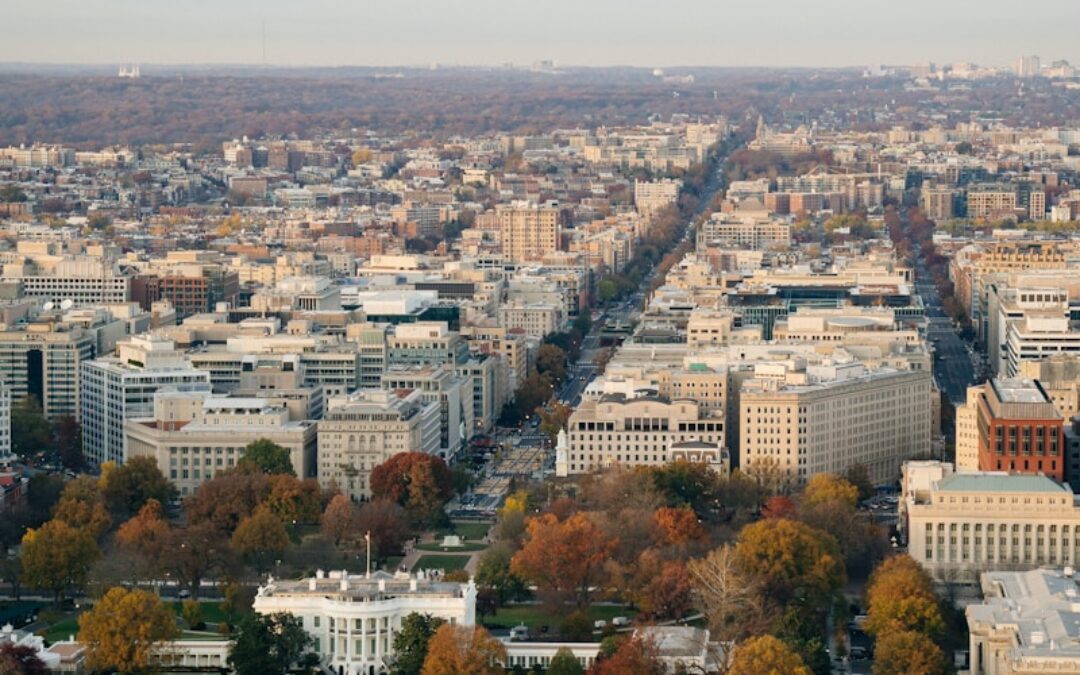 Aerial view of the white house and washington d.c.
