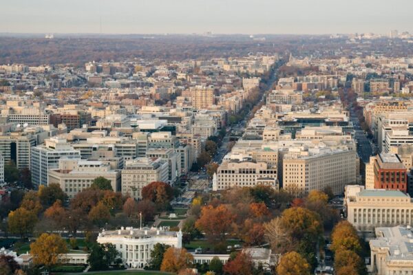 Aerial view of the white house and washington d.c.